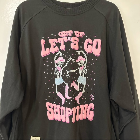 Simply Southern Get Up Let’s Go Shopping skeleton cowboy black pullover size XL - Picture 3 of 7